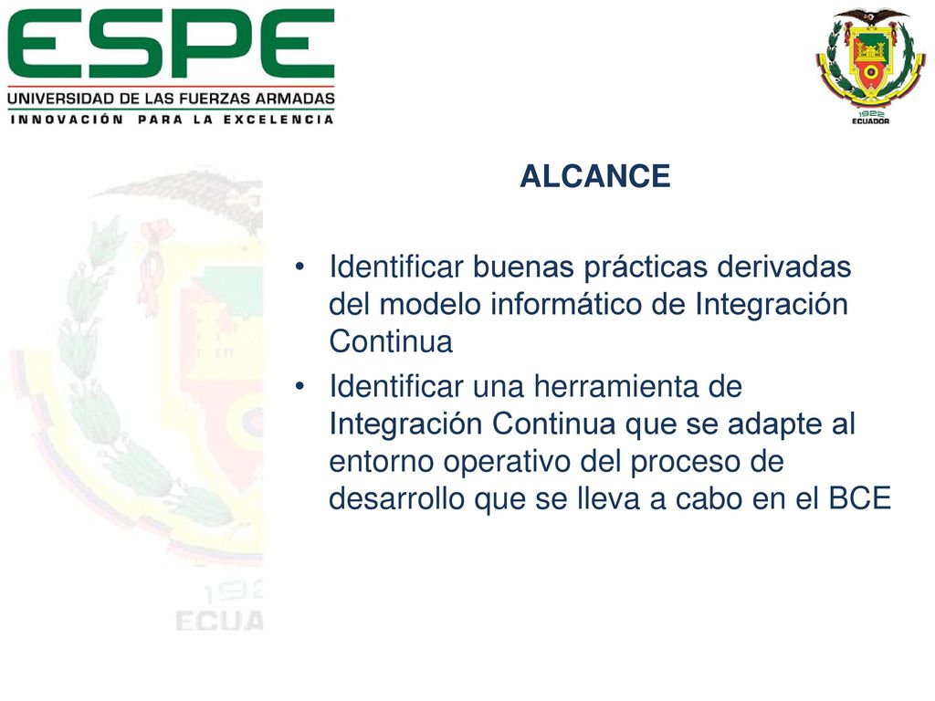 ALCANCE Identificar buenas prácticas derivadas del modelo informático de Integración Continua.