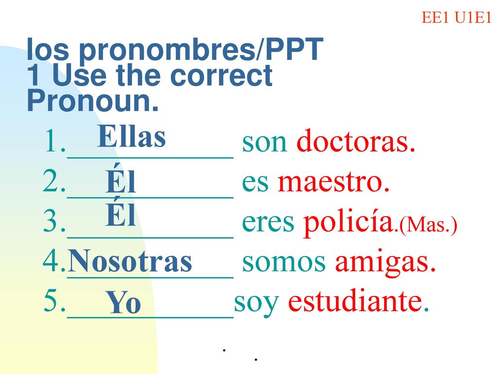 los pronombres/PPT 1 Use the correct Pronoun.