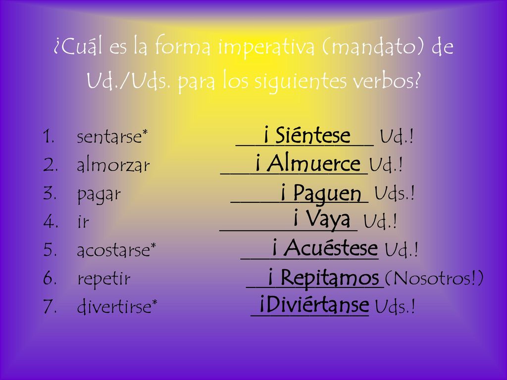 ¿Cuál es la forma imperativa (mandato) de Ud. /Uds