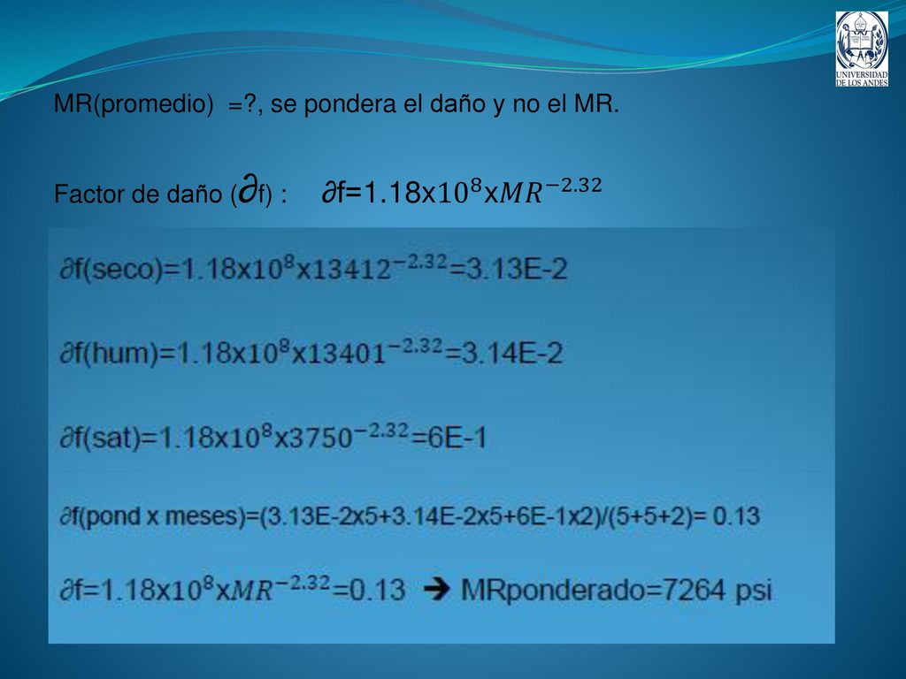 ∂f=1.18x 10 8 x 𝑀𝑅 −2.32 =0.13  MRponderado=7264 psi