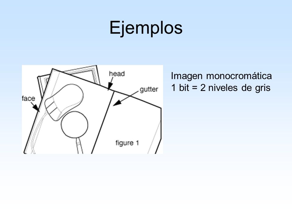 Ejemplos Imagen monocromática 1 bit = 2 niveles de gris