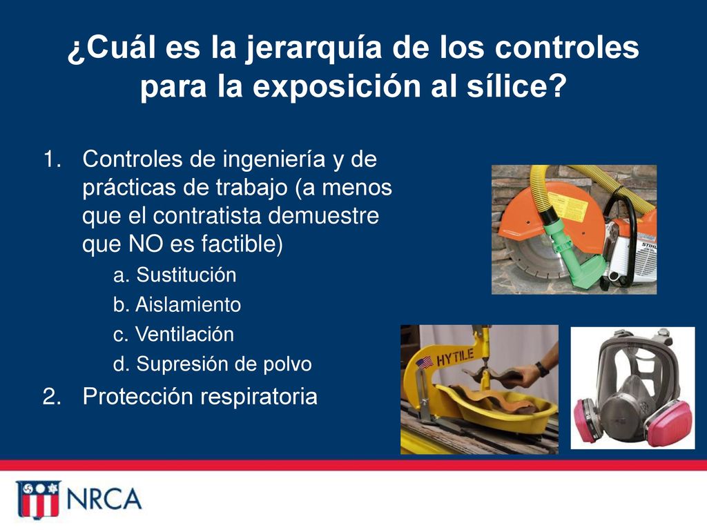 ¿Cuál es la jerarquía de los controles para la exposición al sílice