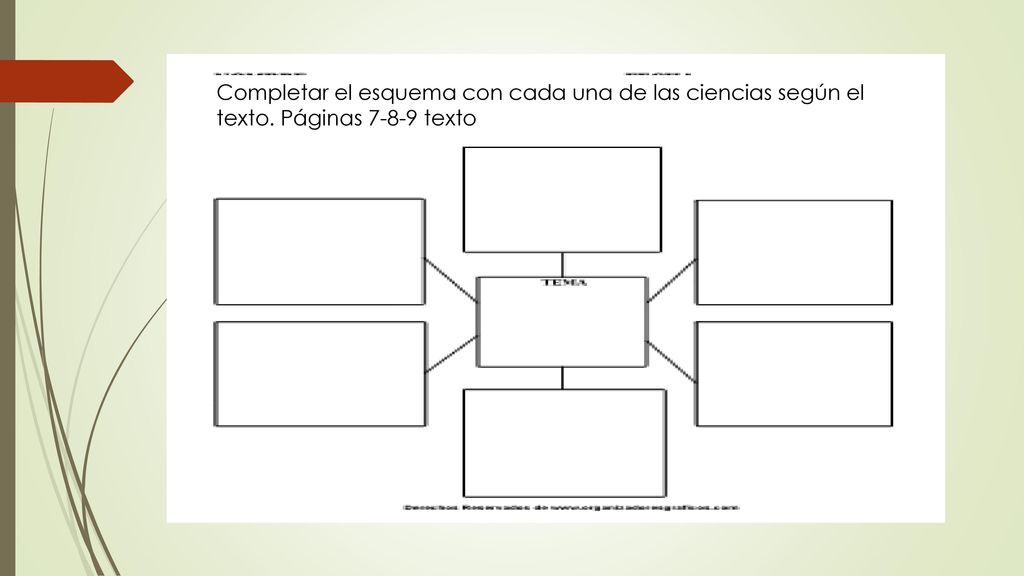 Completar el esquema con cada una de las ciencias según el texto