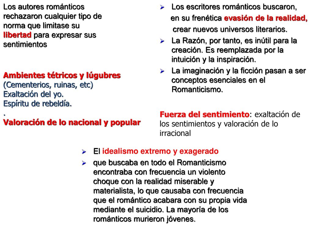 Los autores románticos rechazaron cualquier tipo de norma que limitase su libertad para expresar sus sentimientos