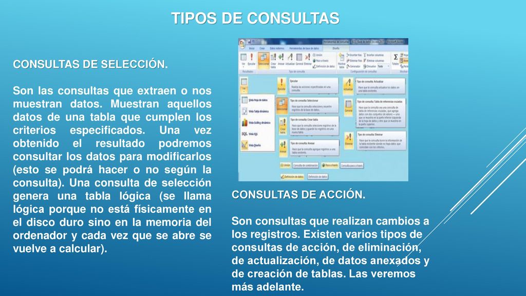 TIPOS DE CONSULTAS CONSULTAS DE SELECCIÓN.