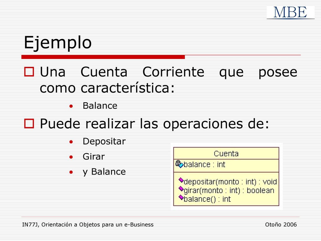 Ejemplo Una Cuenta Corriente que posee como característica: