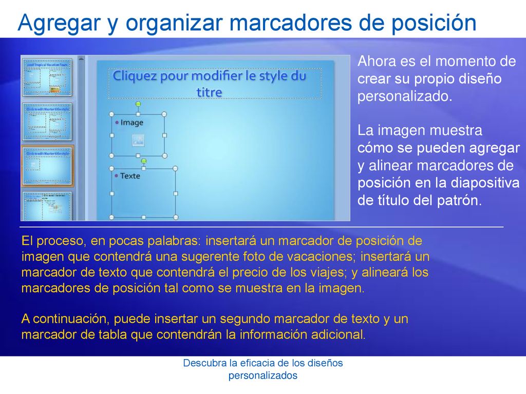 Agregar y organizar marcadores de posición