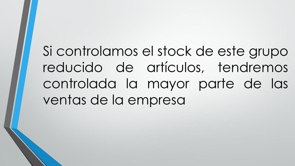 Si controlamos el stock de este grupo reducido de artículos, tendremos controlada la mayor parte de las ventas de la empresa