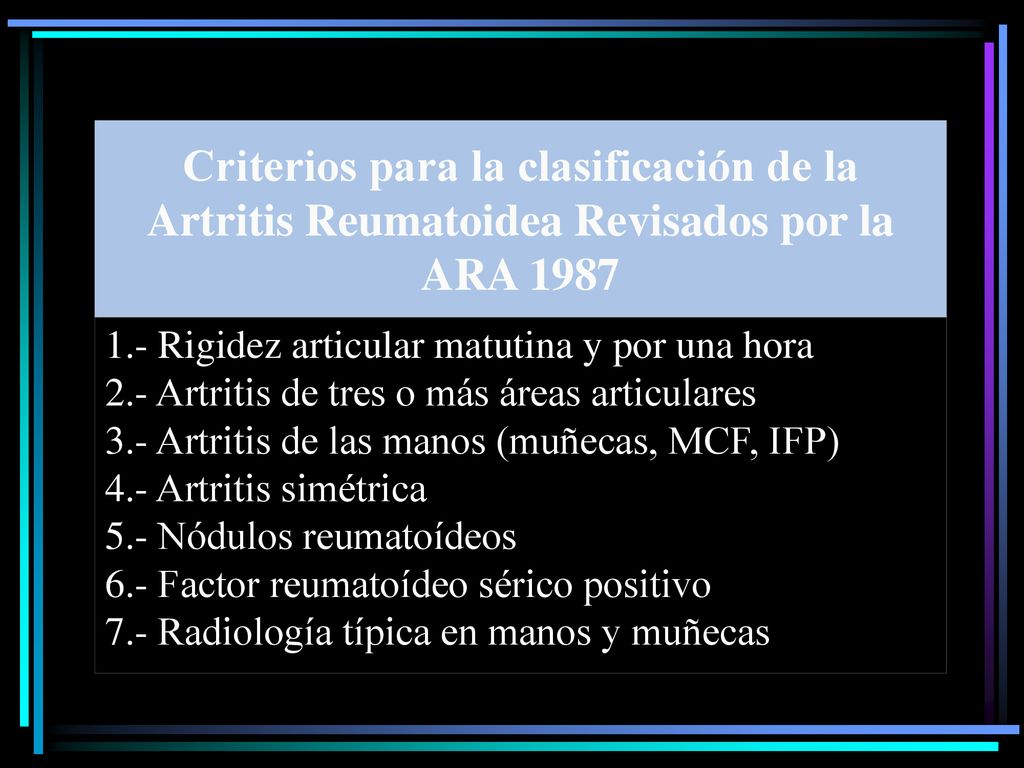 Criterios para la clasificación de la Artritis Reumatoidea Revisados por la ARA 1987
