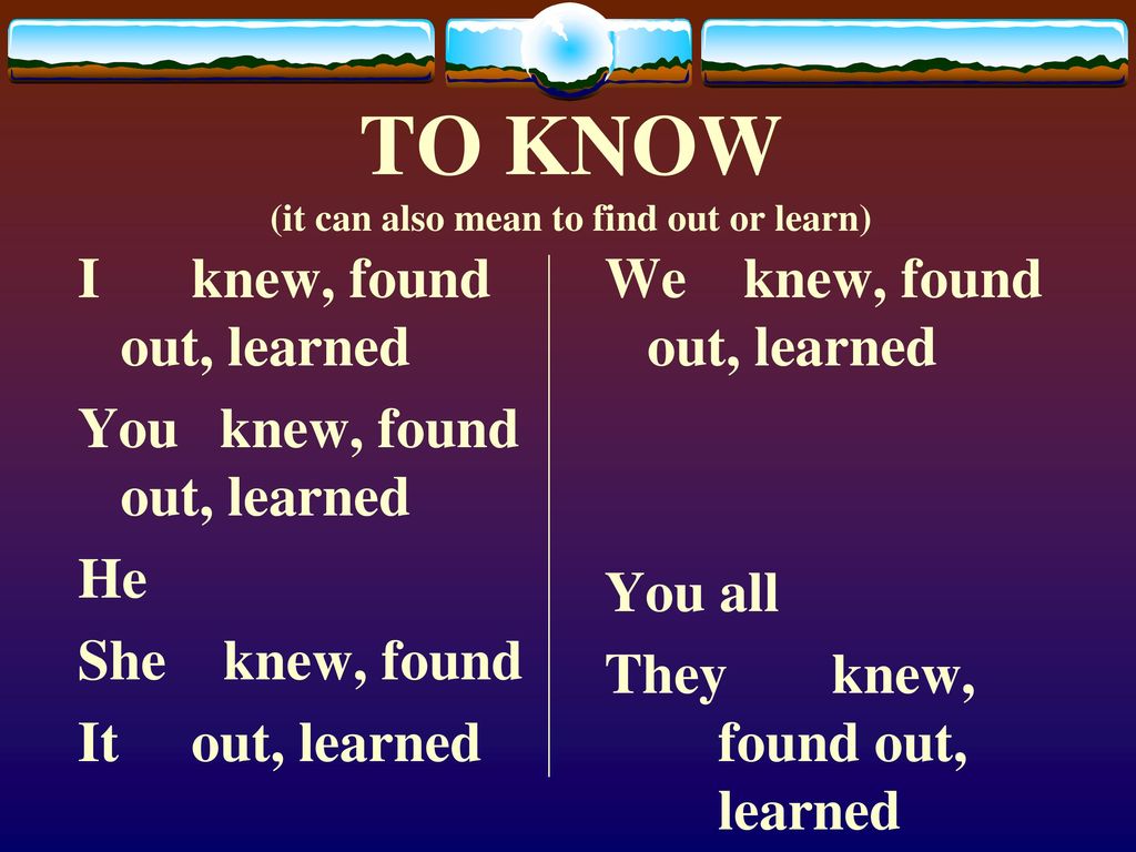 TO KNOW (it can also mean to find out or learn)