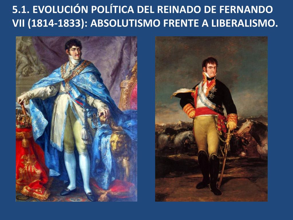 5.1. EVOLUCIÓN POLÍTICA DEL REINADO DE FERNANDO VII ( ): ABSOLUTISMO FRENTE A LIBERALISMO.
