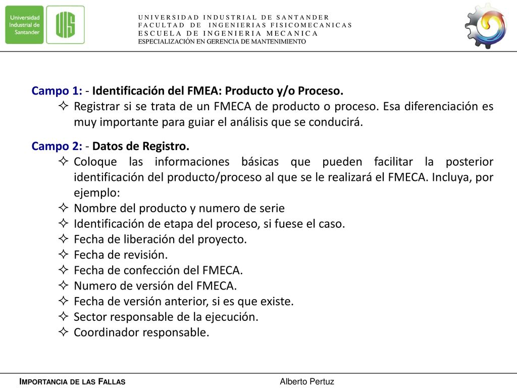 Campo 1: - Identificación del FMEA: Producto y/o Proceso.