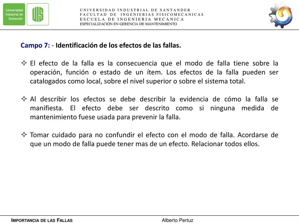 Campo 7: - Identificación de los efectos de las fallas.