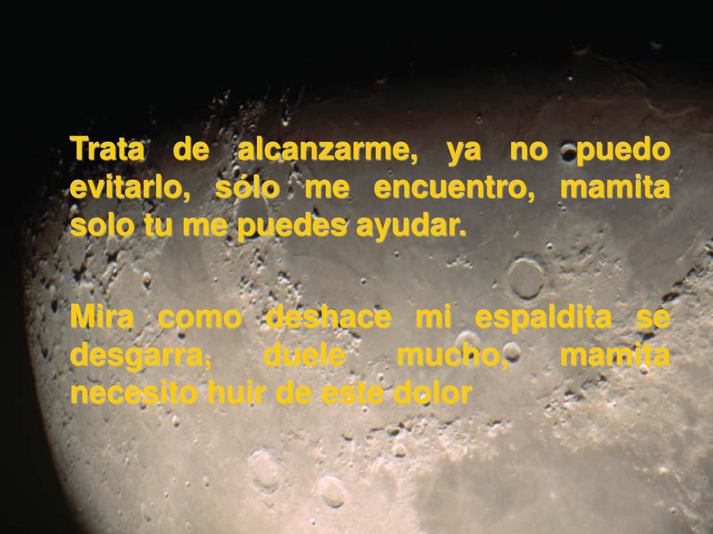 Trata de alcanzarme, ya no puedo evitarlo, sólo me encuentro, mamita solo tu me puedes ayudar.