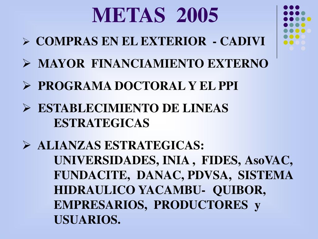 METAS 2005 MAYOR FINANCIAMIENTO EXTERNO PROGRAMA DOCTORAL Y EL PPI