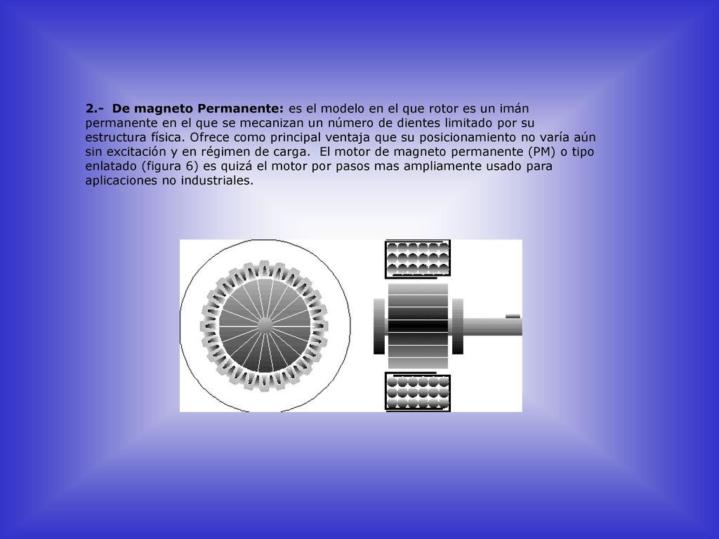 2.- De magneto Permanente: es el modelo en el que rotor es un imán permanente en el que se mecanizan un número de dientes limitado por su estructura física.
