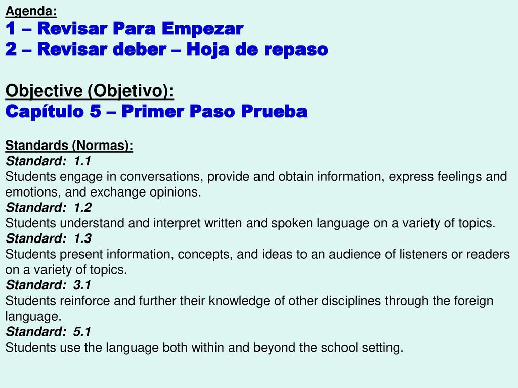 2 – Revisar deber – Hoja de repaso Objective (Objetivo):