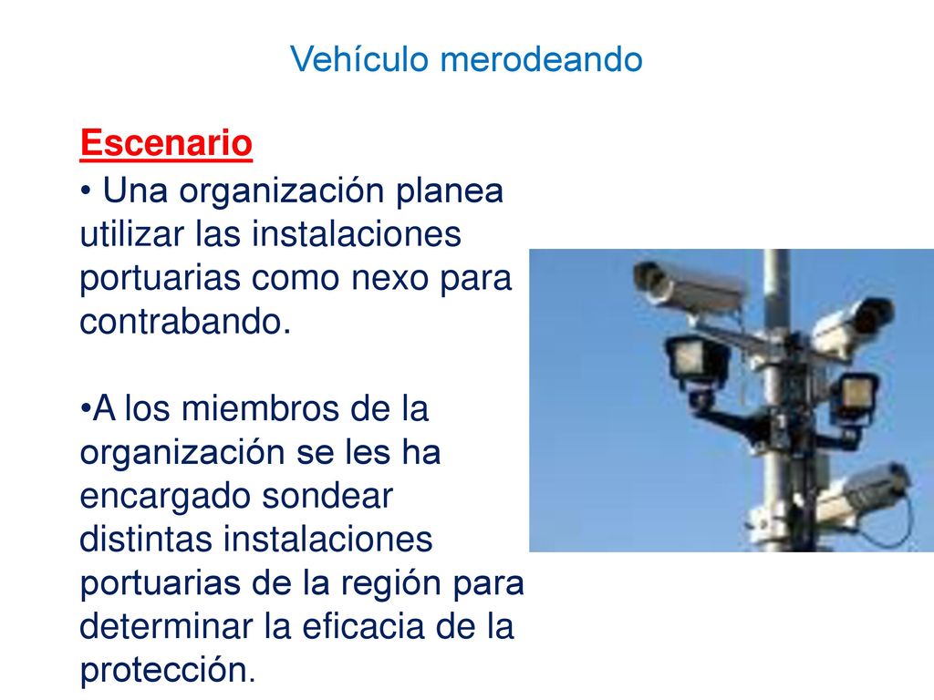 Escenario Una organización planea utilizar las instalaciones portuarias como nexo para contrabando.