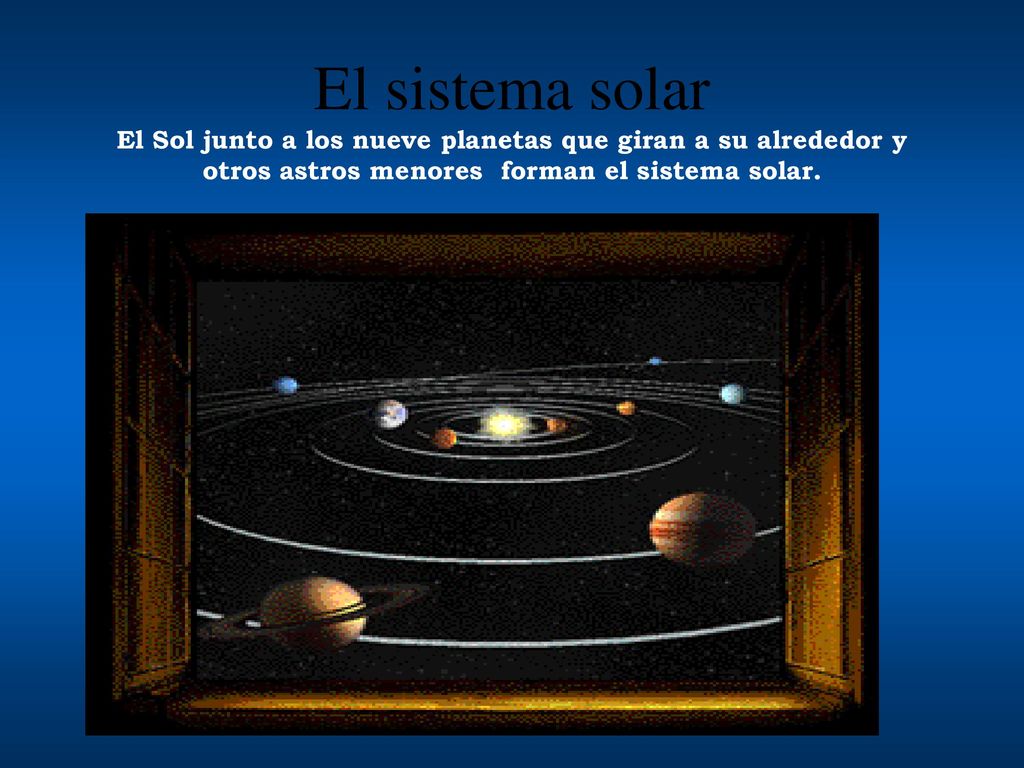 El sistema solar El Sol junto a los nueve planetas que giran a su alrededor y otros astros menores forman el sistema solar.