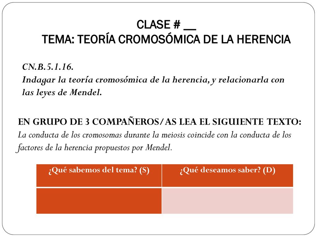 CLASE # __ TEMA: TEORÍA CROMOSÓMICA DE LA HERENCIA