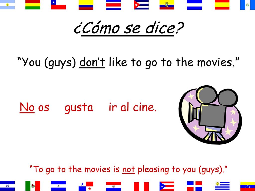 ¿Cómo se dice You (guys) don’t like to go to the movies. No os