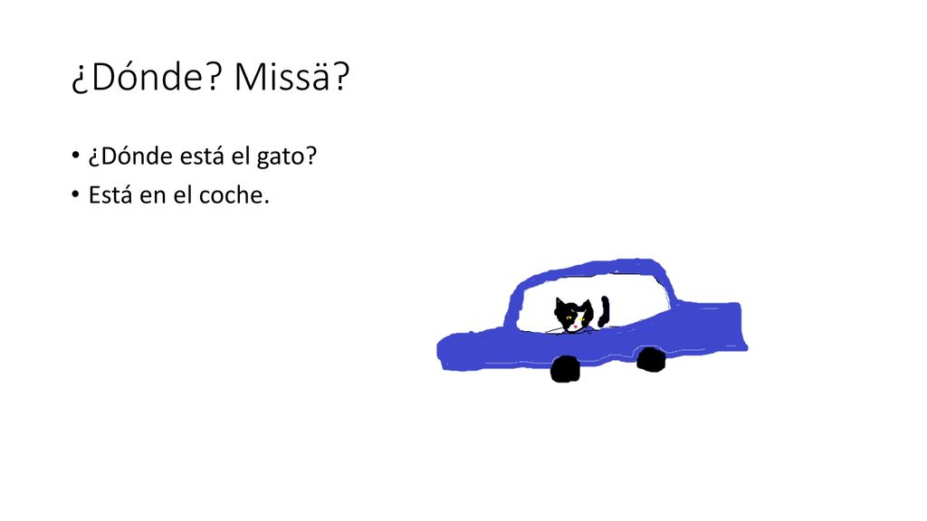 ¿Dónde Missä ¿Dónde está el gato Está en el coche.