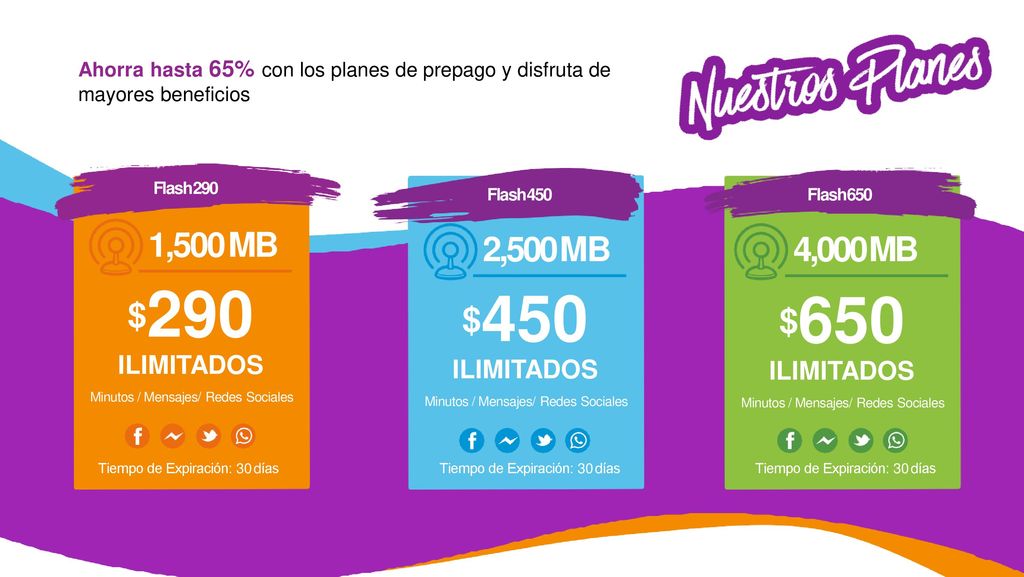 $290 $450 $650 1,500 MB 2,500 MB 4,000 MB ILIMITADOS ILIMITADOS