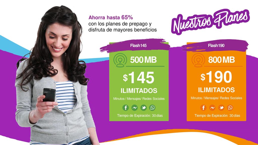 $145 $ MB 800 MB ILIMITADOS ILIMITADOS Ahorra hasta 65%