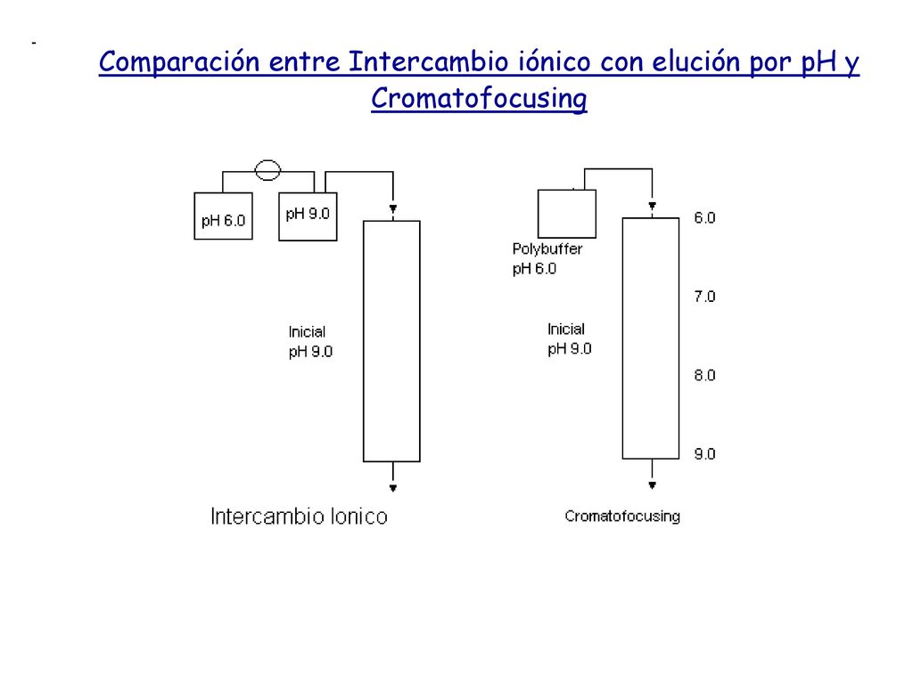 Comparación entre Intercambio iónico con elución por pH y Cromatofocusing
