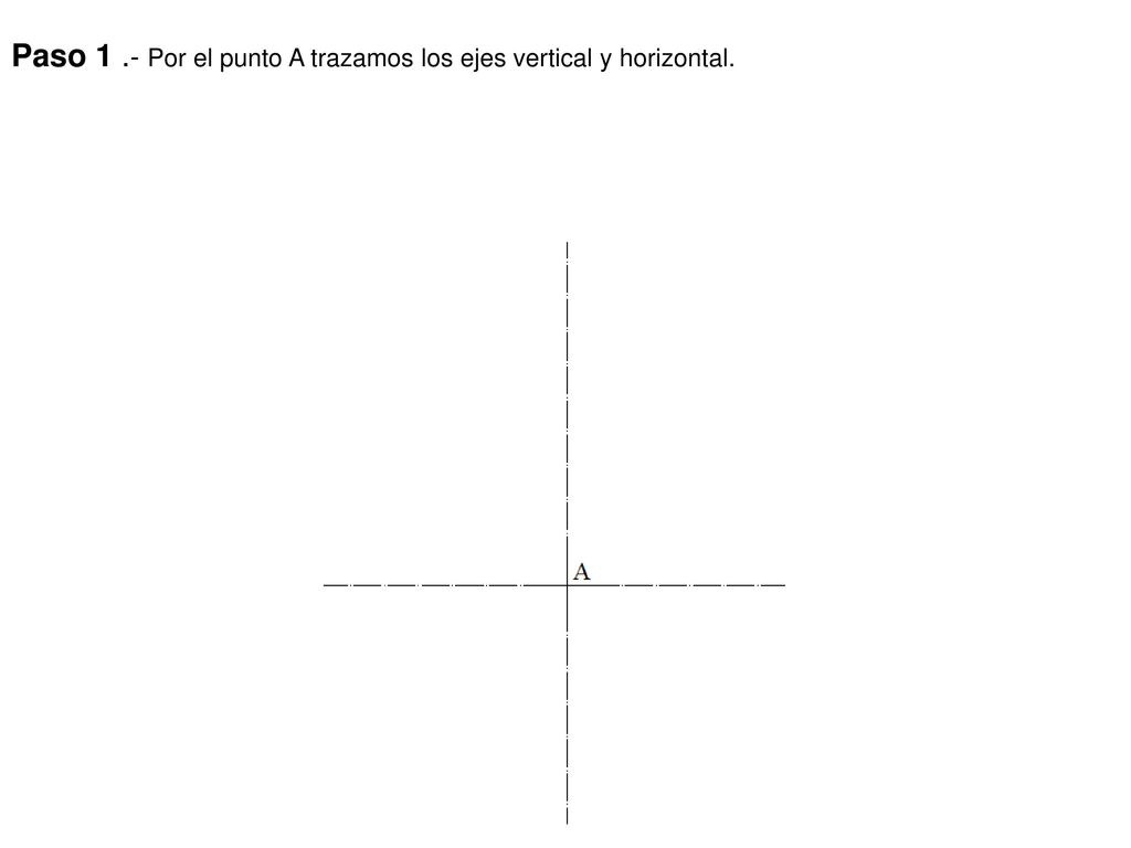 Paso 1 .- Por el punto A trazamos los ejes vertical y horizontal.