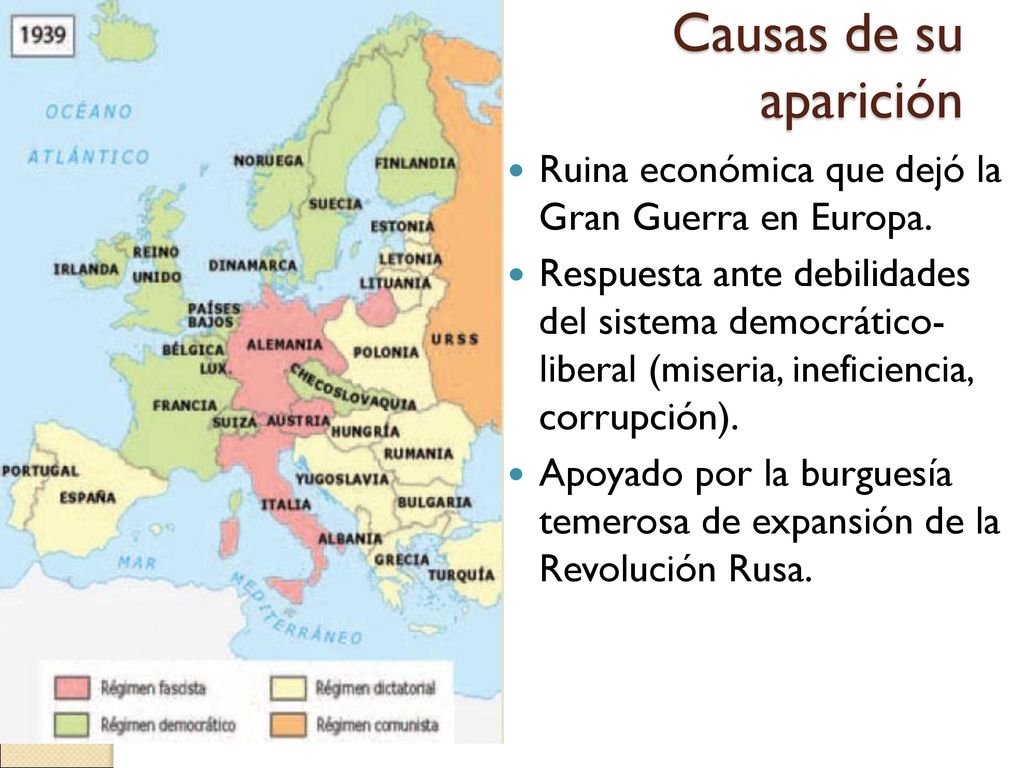 Causas de su aparición Ruina económica que dejó la Gran Guerra en Europa.