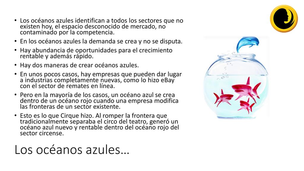 Los océanos azules identifican a todos los sectores que no existen hoy, el espacio desconocido de mercado, no contaminado por la competencia.
