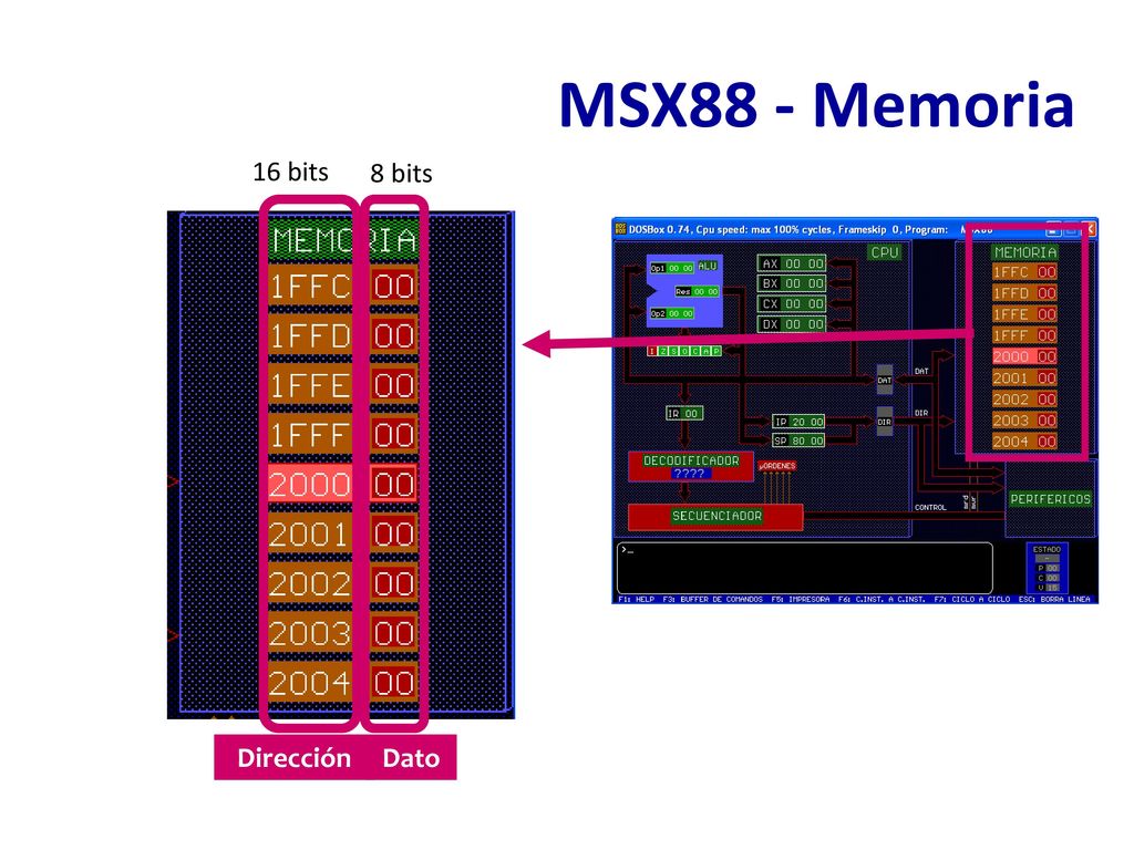 MSX88 - Memoria 16 bits 8 bits Dirección Dato