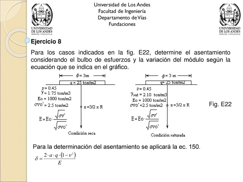 Para la determinación del asentamiento se aplicará la ec. 150.