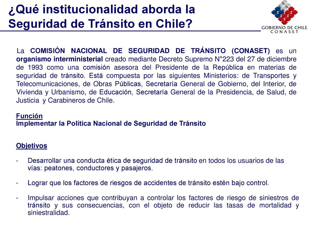 ¿Qué institucionalidad aborda la Seguridad de Tránsito en Chile