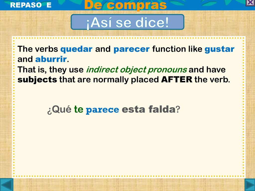 ¡Así se dice! De compras ¿Qué te parece esta falda