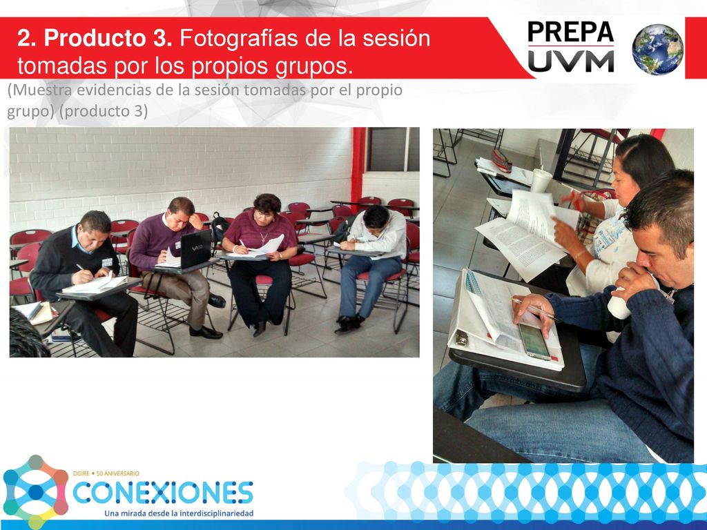 2. Producto 3. Fotografías de la sesión tomadas por los propios grupos.