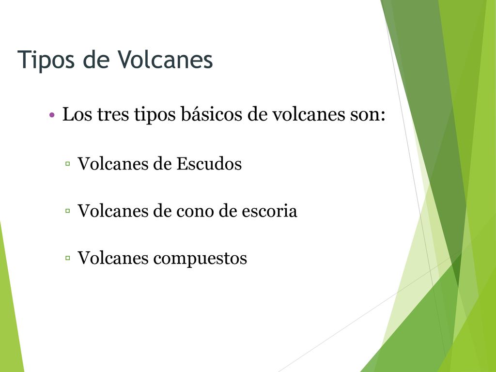 Tipos de Volcanes Los tres tipos básicos de volcanes son: