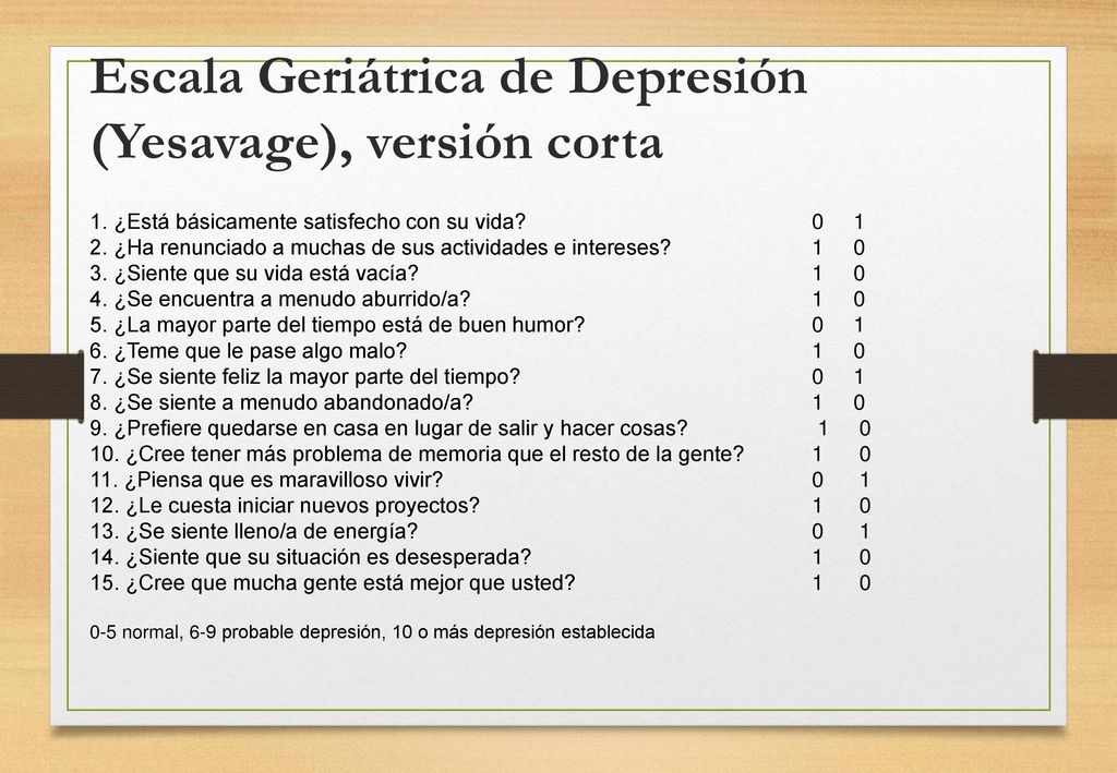 Escala Geriátrica de Depresión (Yesavage), versión corta