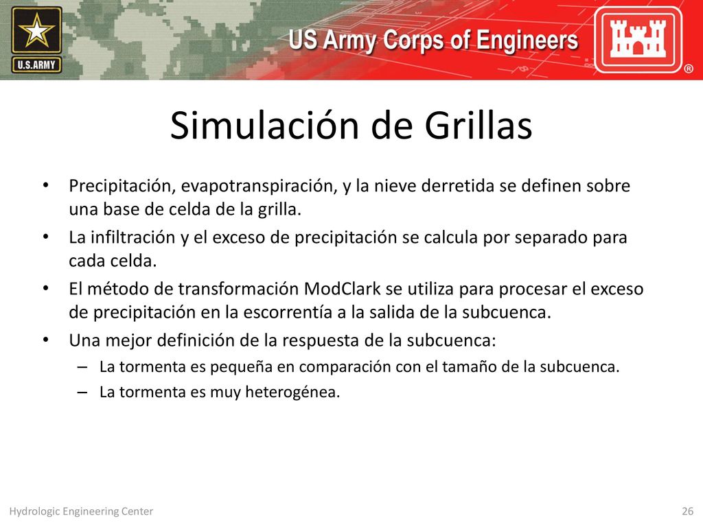 Simulación de Grillas Precipitación, evapotranspiración, y la nieve derretida se definen sobre una base de celda de la grilla.