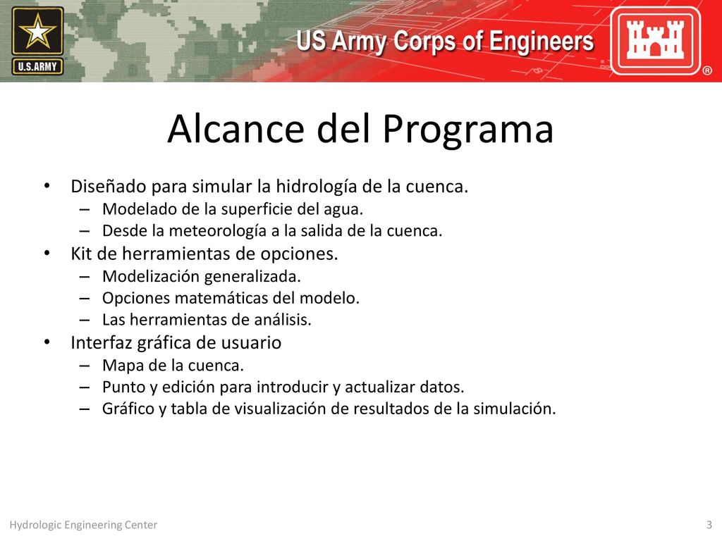 Alcance del Programa Diseñado para simular la hidrología de la cuenca.