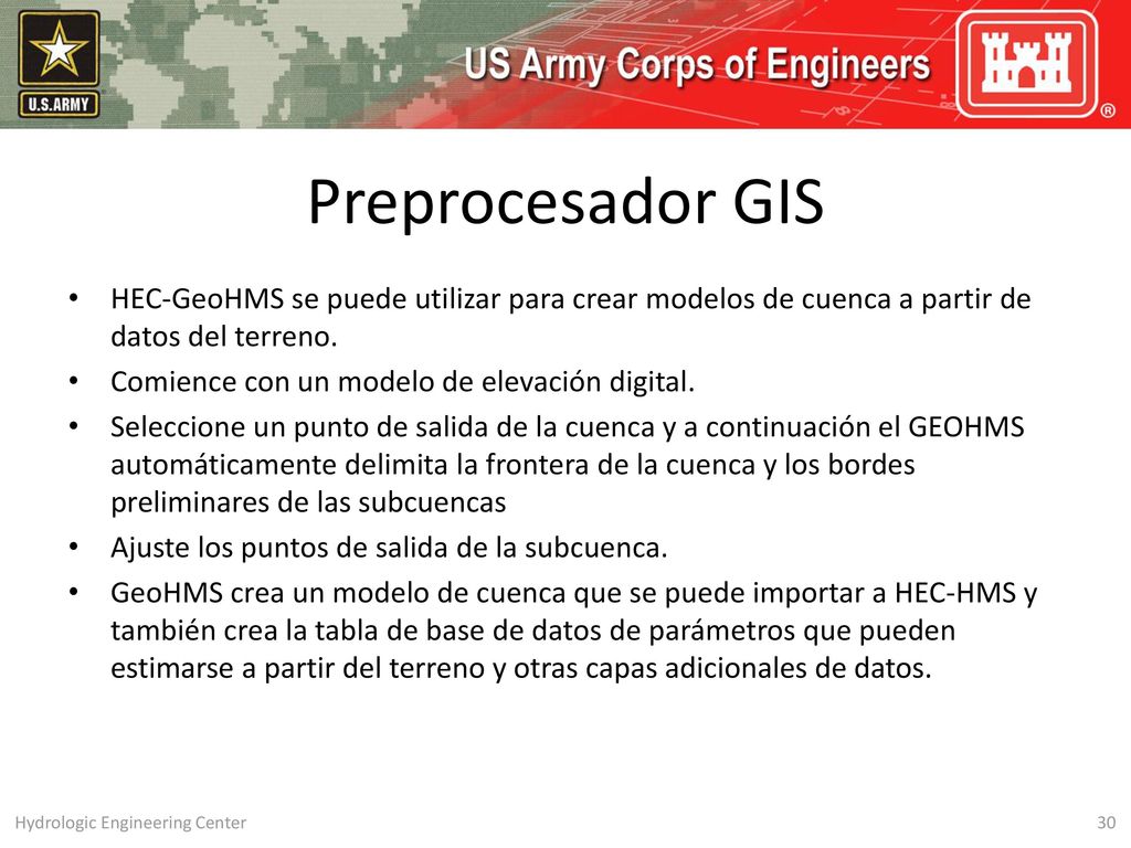 Preprocesador GIS HEC-GeoHMS se puede utilizar para crear modelos de cuenca a partir de datos del terreno.