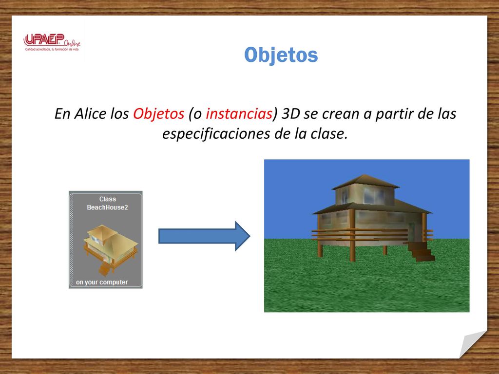 Objetos En Alice los Objetos (o instancias) 3D se crean a partir de las especificaciones de la clase.