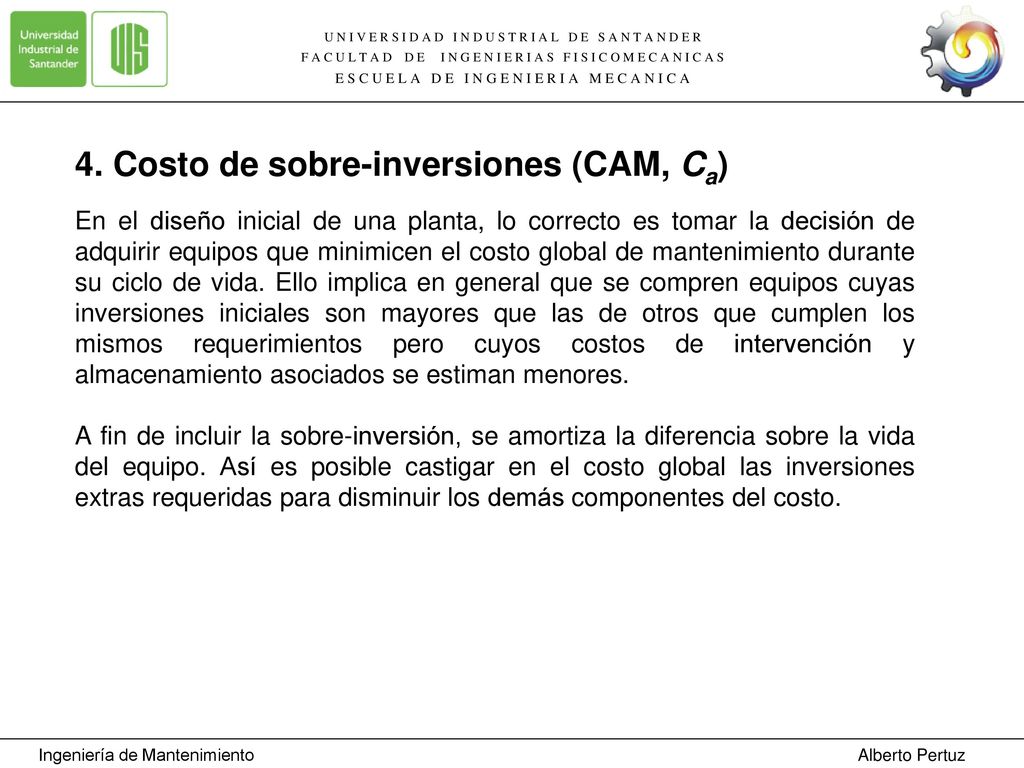4. Costo de sobre-inversiones (CAM, Ca)
