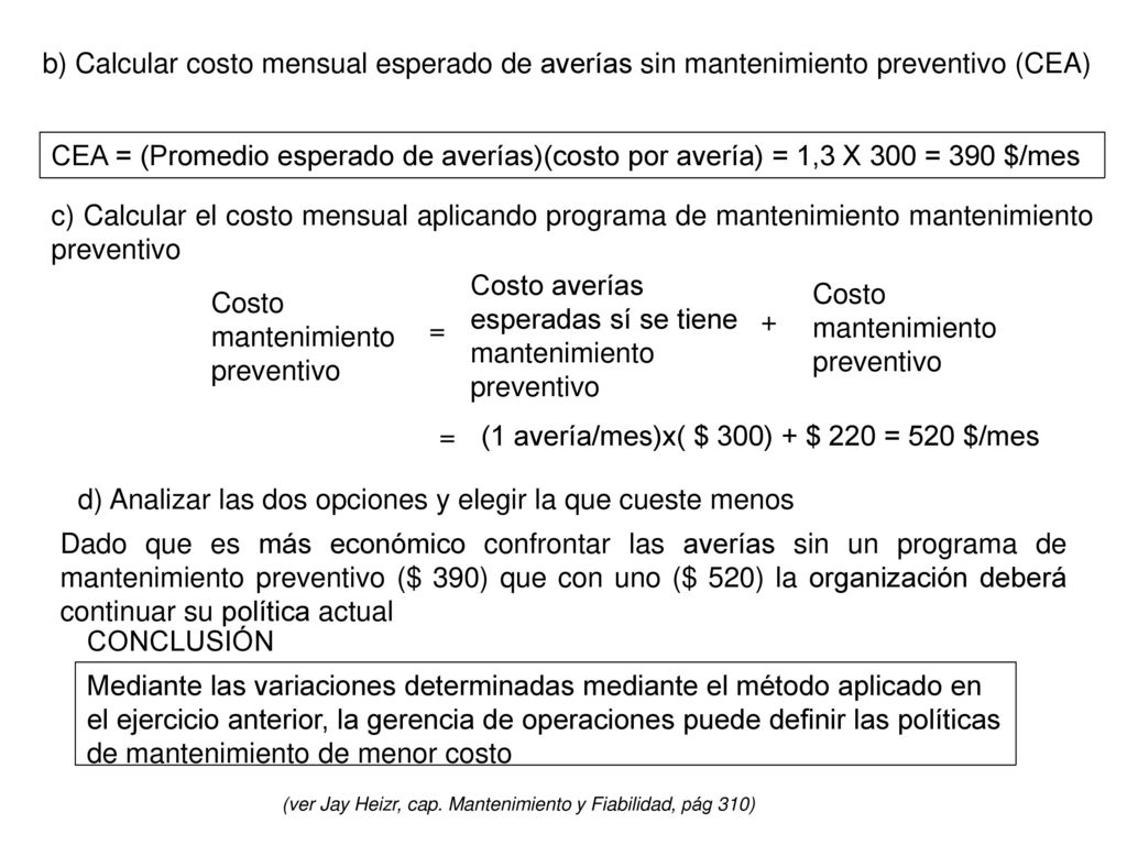 Costo mantenimiento preventivo