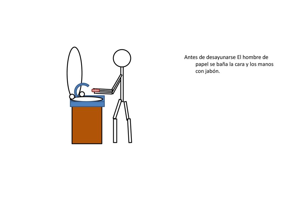 Antes de desayunarse El hombre de papel se baña la cara y los manos con jabón.