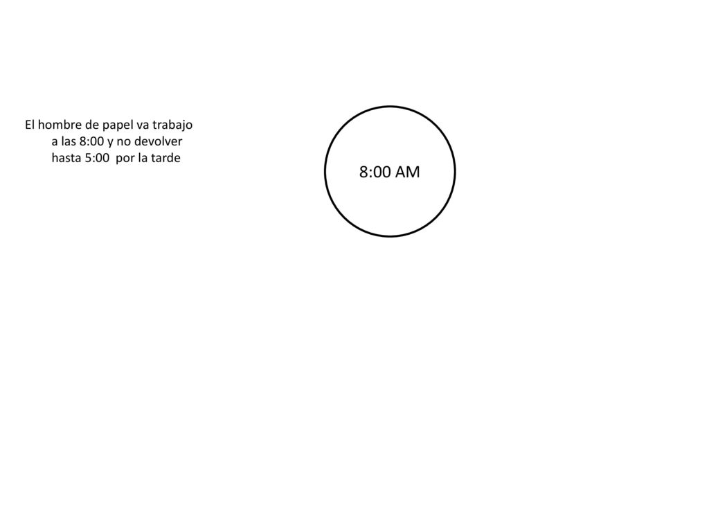 8:00 AM El hombre de papel va trabajo a las 8:00 y no devolver hasta 5:00 por la tarde