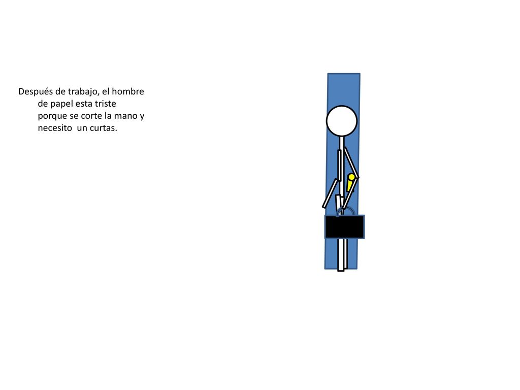 Después de trabajo, el hombre de papel esta triste porque se corte la mano y necesito un curtas.