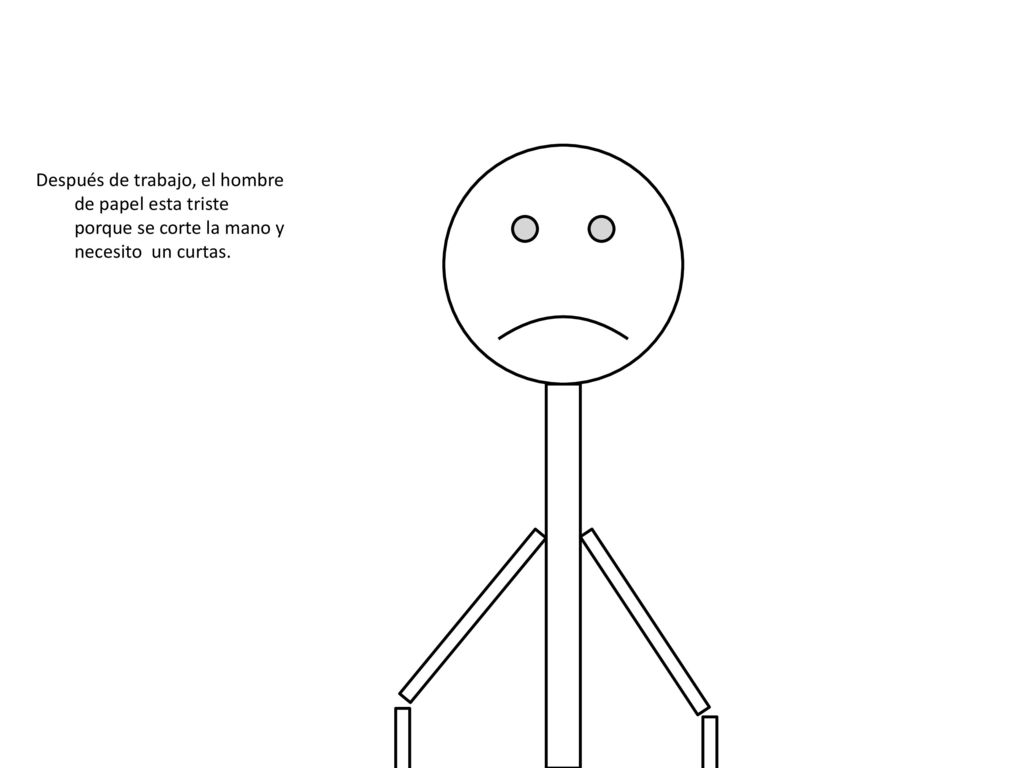 Después de trabajo, el hombre de papel esta triste porque se corte la mano y necesito un curtas.