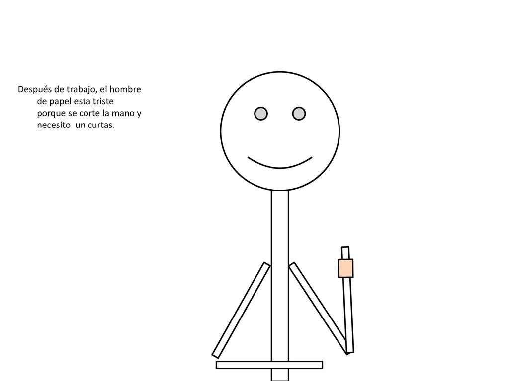 Después de trabajo, el hombre de papel esta triste porque se corte la mano y necesito un curtas.